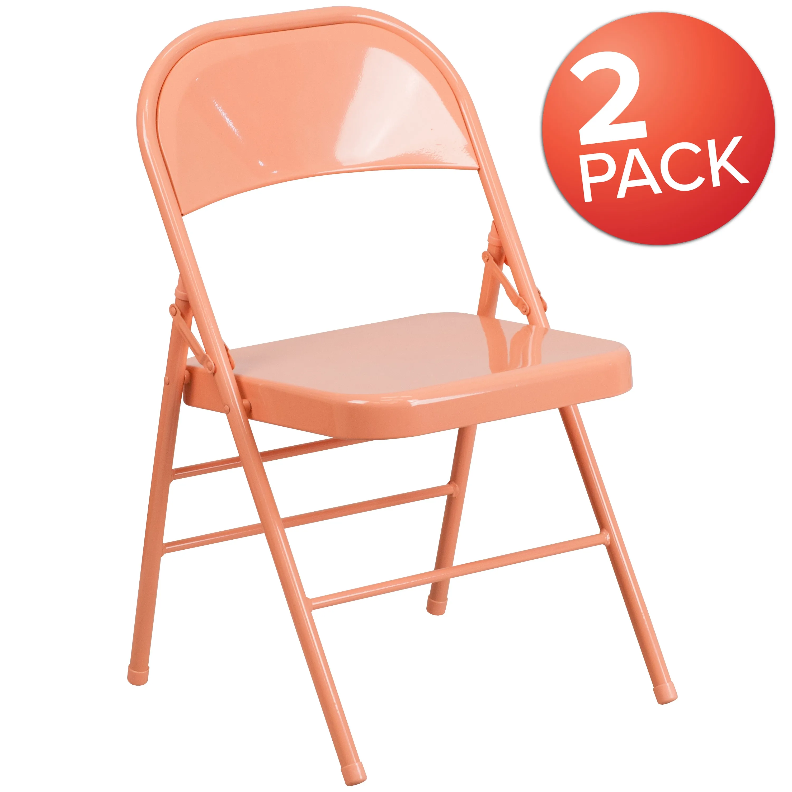 2 Pack HERCULES COLORBURST Series Sedona Coral Triple Braced & Double Hinged Metal Folding Chair