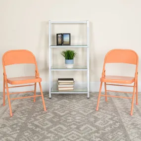 2 Pack HERCULES COLORBURST Series Sedona Coral Triple Braced & Double Hinged Metal Folding Chair