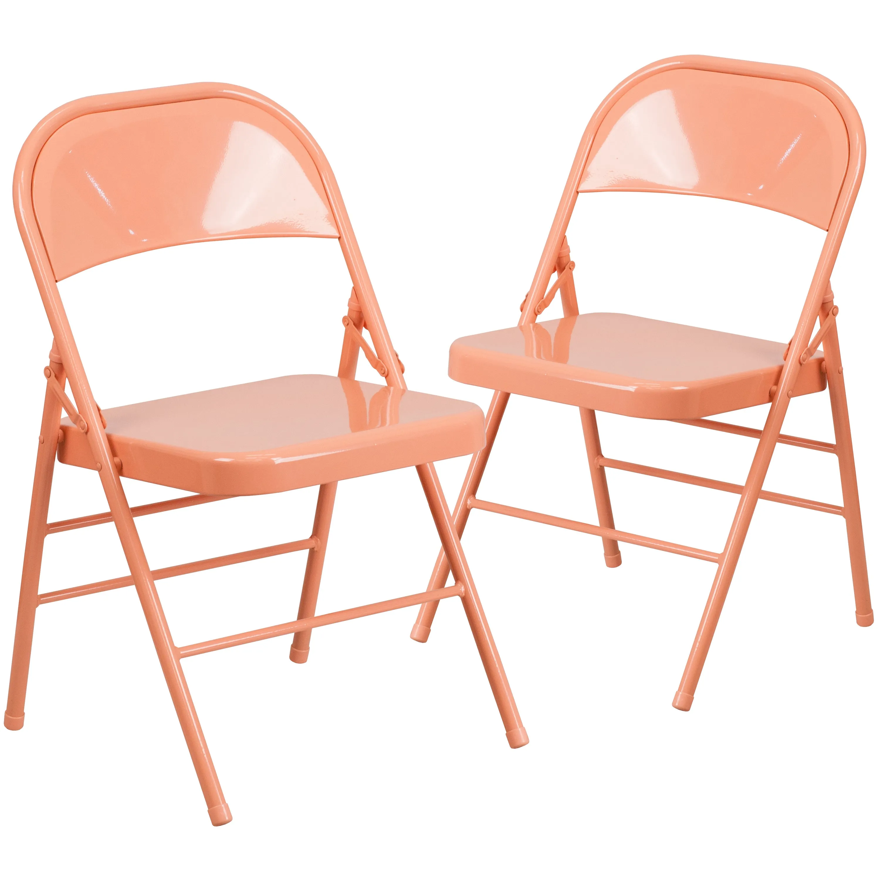 2 Pack HERCULES COLORBURST Series Sedona Coral Triple Braced & Double Hinged Metal Folding Chair