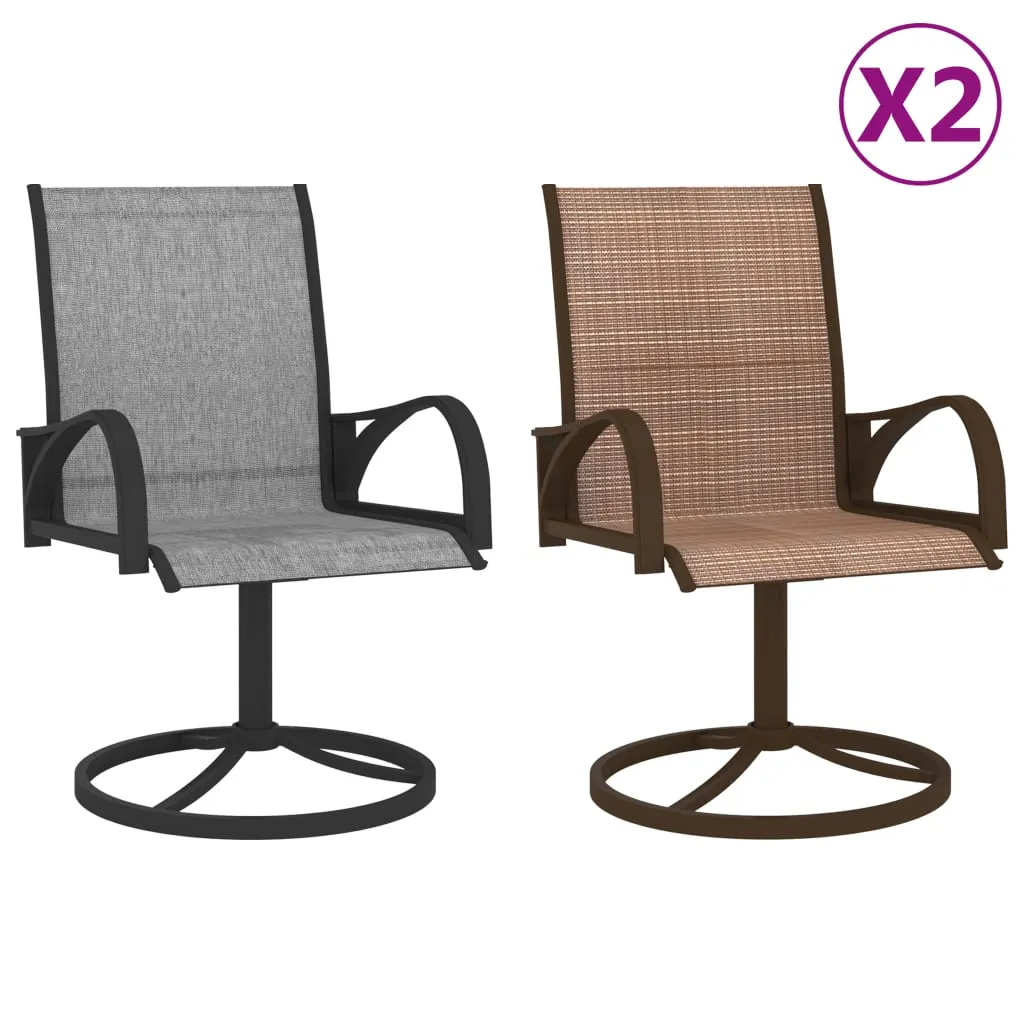2x Garden Swivel Chairs Textilene and Steel Lounge Seat Gray/Brown