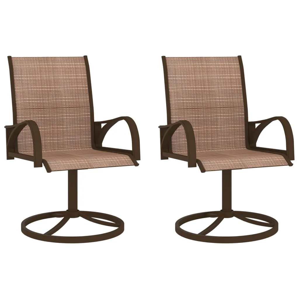 2x Garden Swivel Chairs Textilene and Steel Lounge Seat Gray/Brown