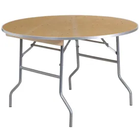 4-Foot Round Heavy Duty Birchwood Folding Banquet Table With Metal Edges By Flash Furniture