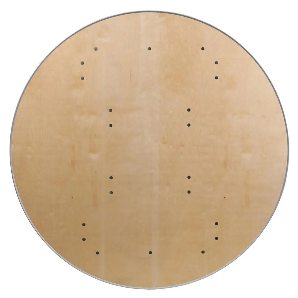 4-Foot Round Heavy Duty Birchwood Folding Banquet Table With Metal Edges By Flash Furniture
