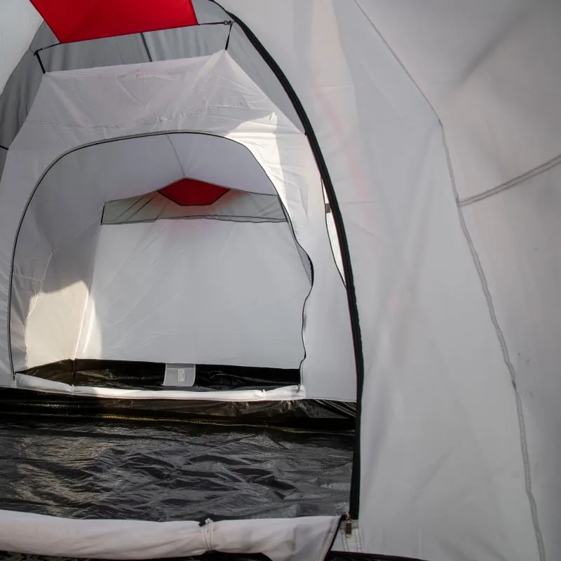 4-Person Tunnel Camping Tent with 2 Bedrooms and Living Room - Grey/Red
