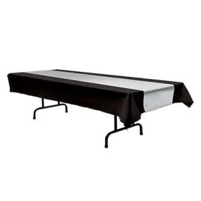 54" Black & Silver Plastic Rectangular Tablecover - 54" x 108" | 1 Count