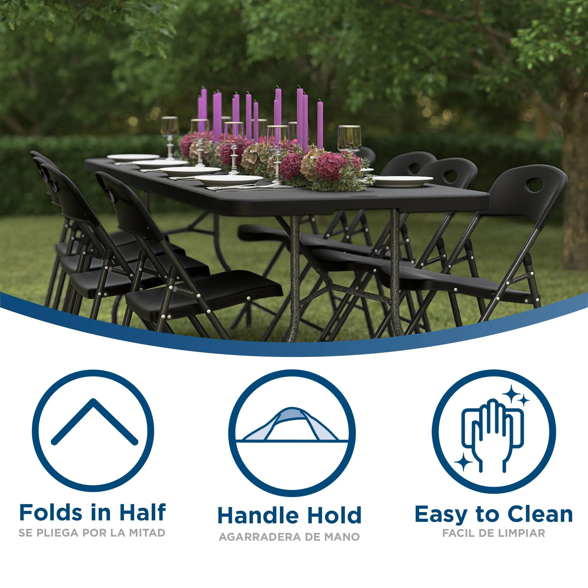 8 ft Fold-in-Half Banquet Folding Table with Handle