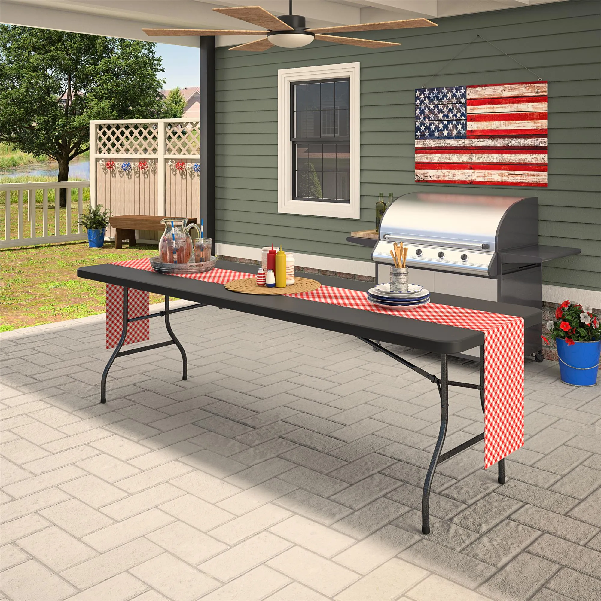 8 ft Fold-in-Half Banquet Folding Table with Handle