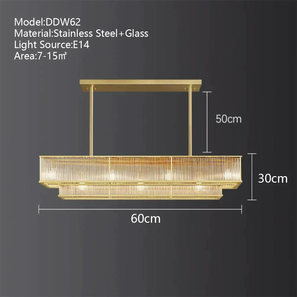 American Loft LED Rectangle Luxury Hanging Lights - Stainless Steel and Glass Fixture for Various Spaces