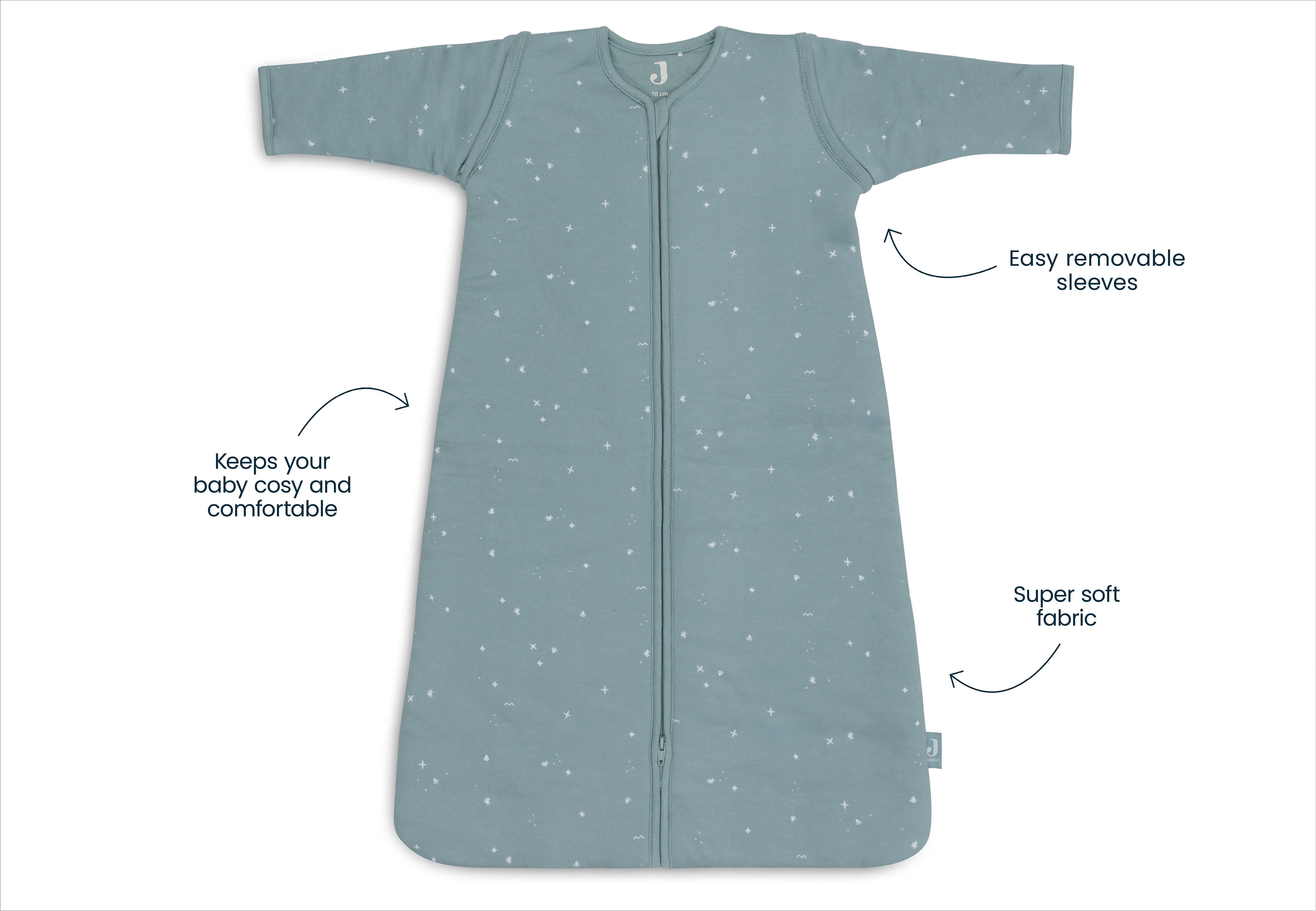 Baby Sleeping Bag with Removable Sleeves 70cm Twinkling - Sea Green