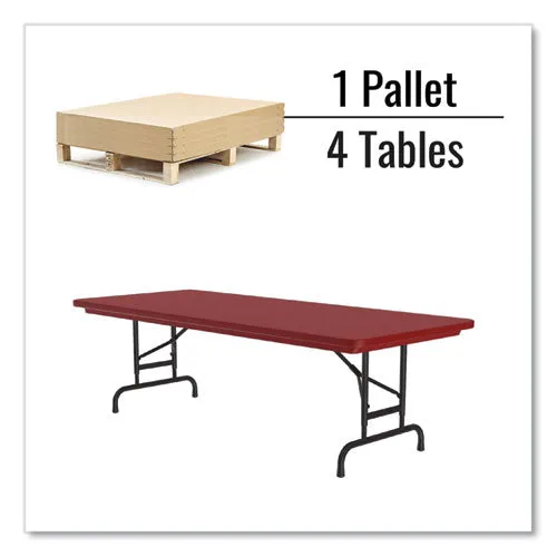 Correll Adjustable Folding Tables Rectangular 60"x30"x22" To 32" Red Top Black Legs 4/pallet