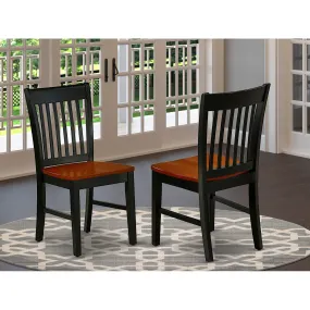 East West Furniture NFC-BCH-W Norfolk Dining Chairs - Slat Back Wood Seat Kitchen Chairs, Set of 2, Black & Cherry