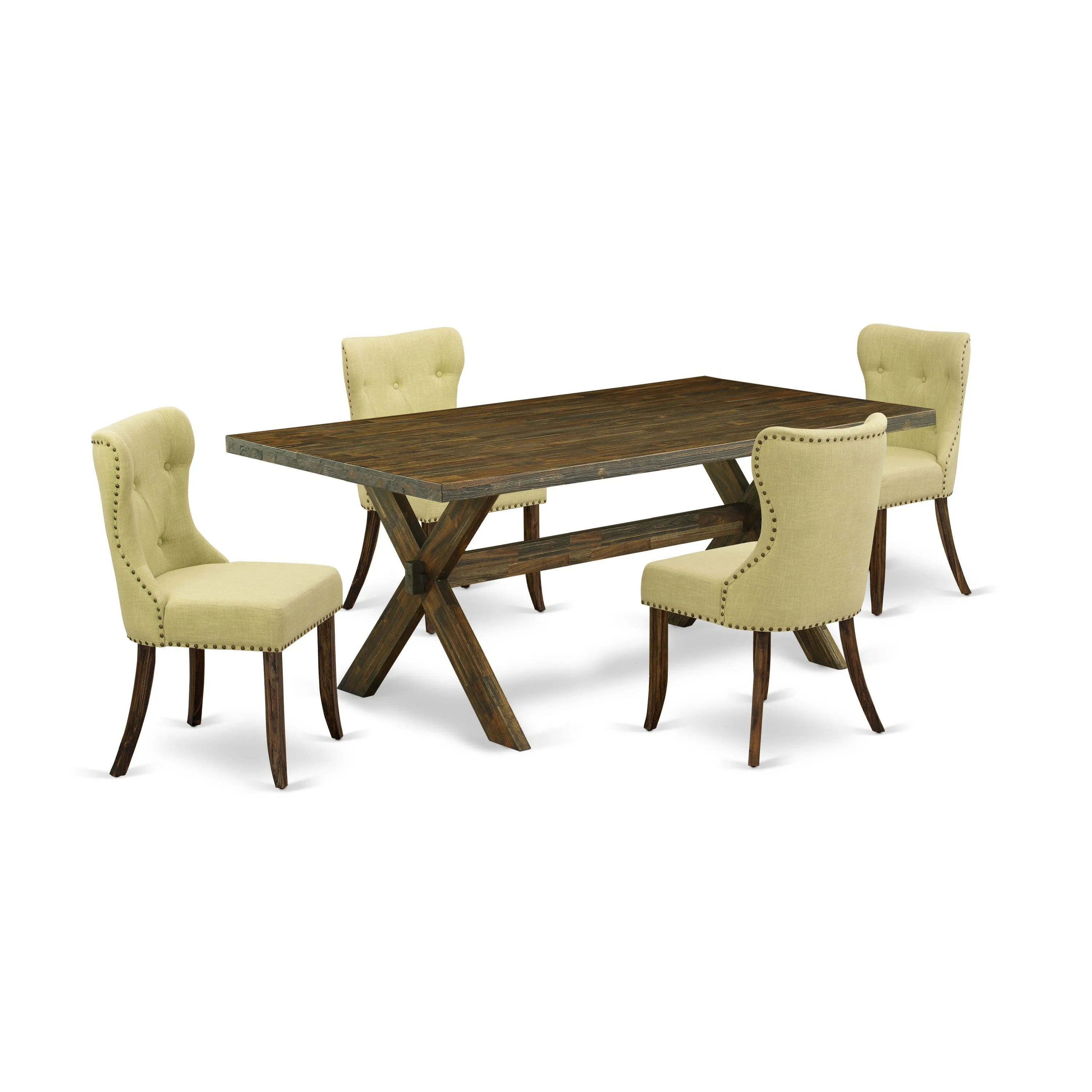 East West Furniture X777SI737-5 5 Piece Dining Room Table Set Includes a Rectangle Kitchen Table with X-Legs and 4 Limelight Linen Fabric Parson Dining Chairs, 40x72 Inch, Multi-Color