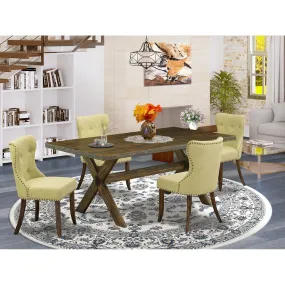 East West Furniture X777SI737-5 5 Piece Dining Room Table Set Includes a Rectangle Kitchen Table with X-Legs and 4 Limelight Linen Fabric Parson Dining Chairs, 40x72 Inch, Multi-Color