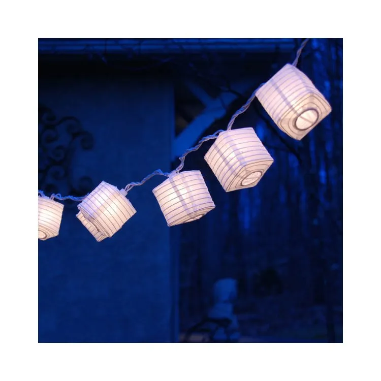 Electric String Lights with 10 White Square Nylon Lanterns