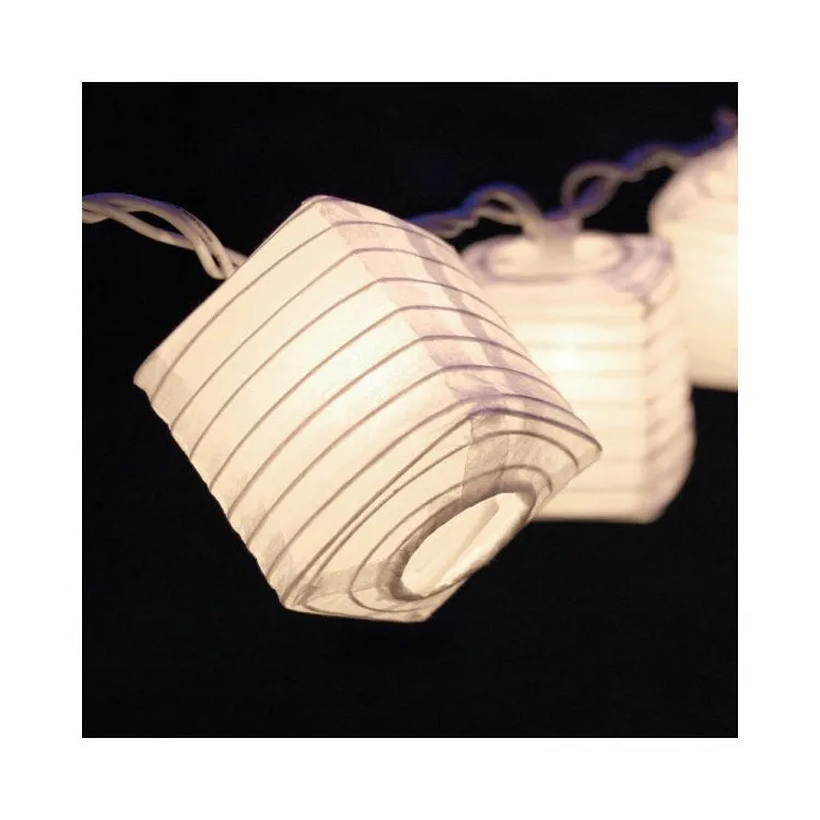 Electric String Lights with 10 White Square Nylon Lanterns