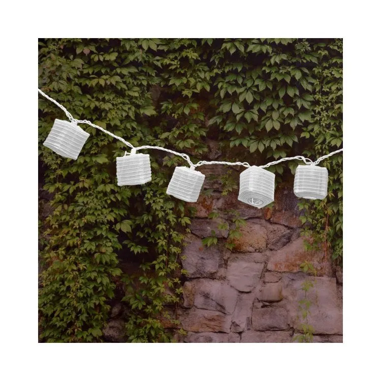 Electric String Lights with 10 White Square Nylon Lanterns