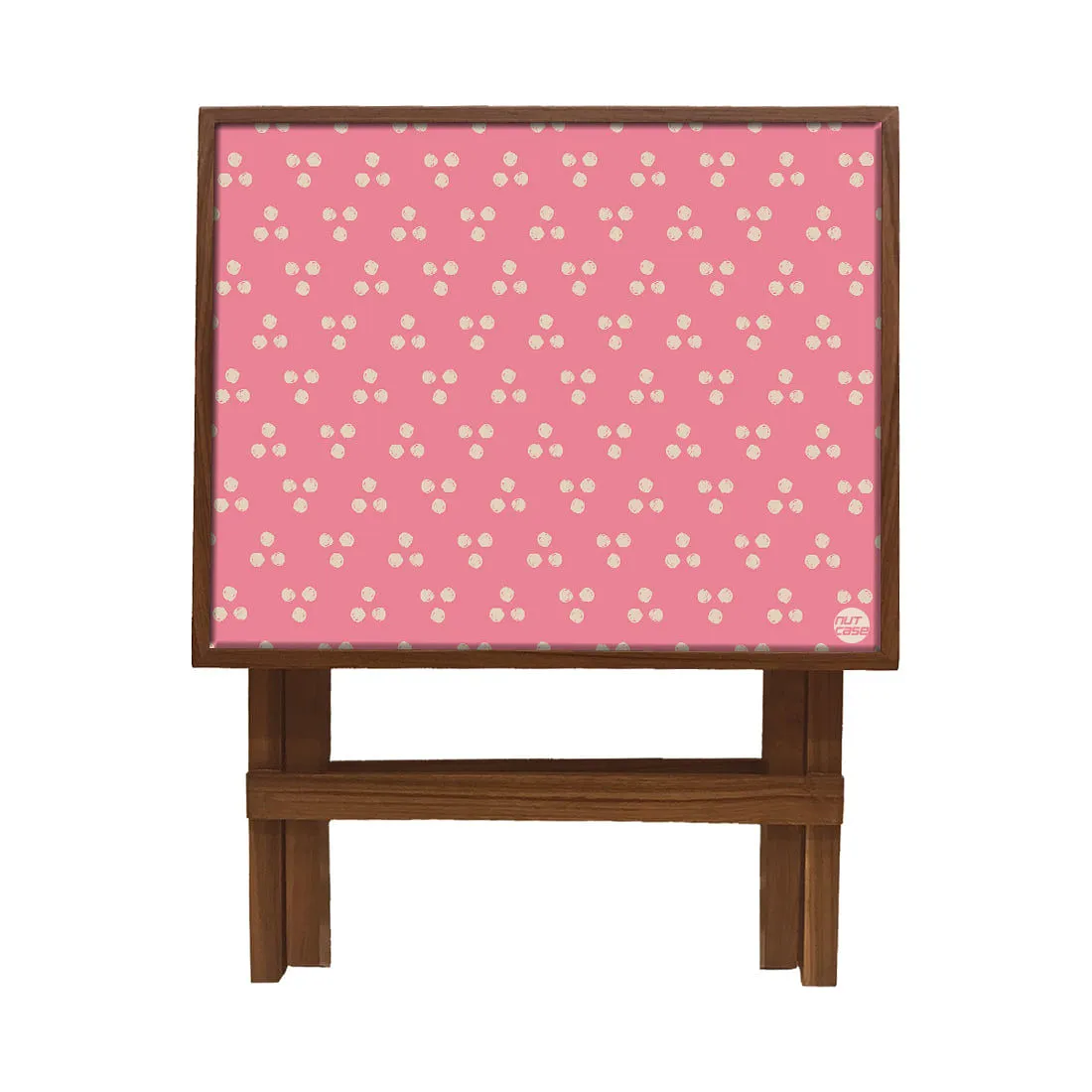 Folding Side Table - Teak Wood -Baby Pink Triangle