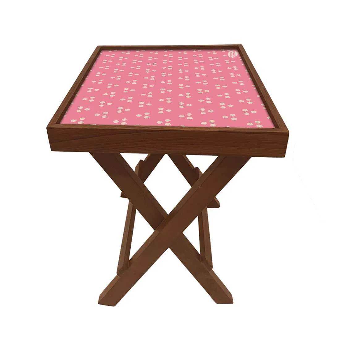Folding Side Table - Teak Wood -Baby Pink Triangle