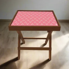 Folding Side Table - Teak Wood -Baby Pink Triangle