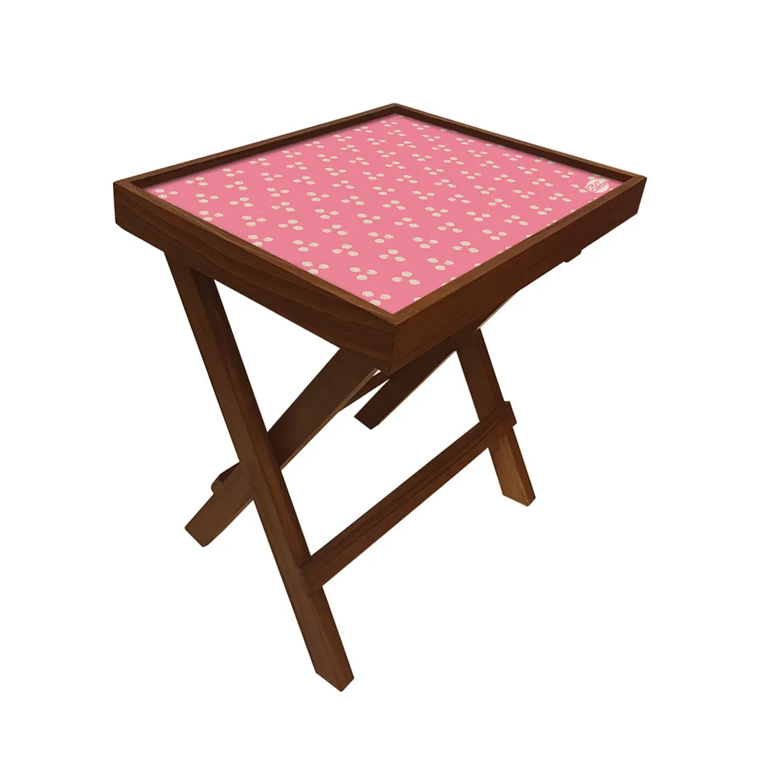 Folding Side Table - Teak Wood -Baby Pink Triangle