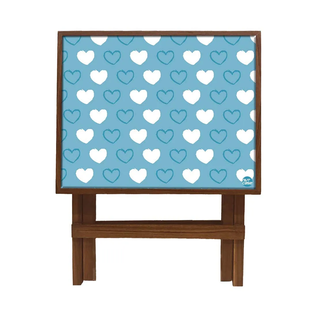 Folding Side Table - Teak Wood -Blue Heart