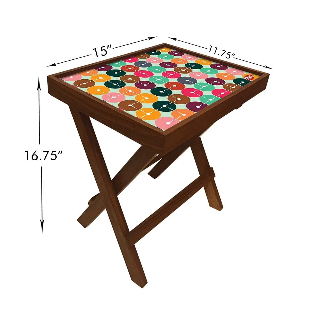 Folding Side Table - Teak Wood - Colorful Circle