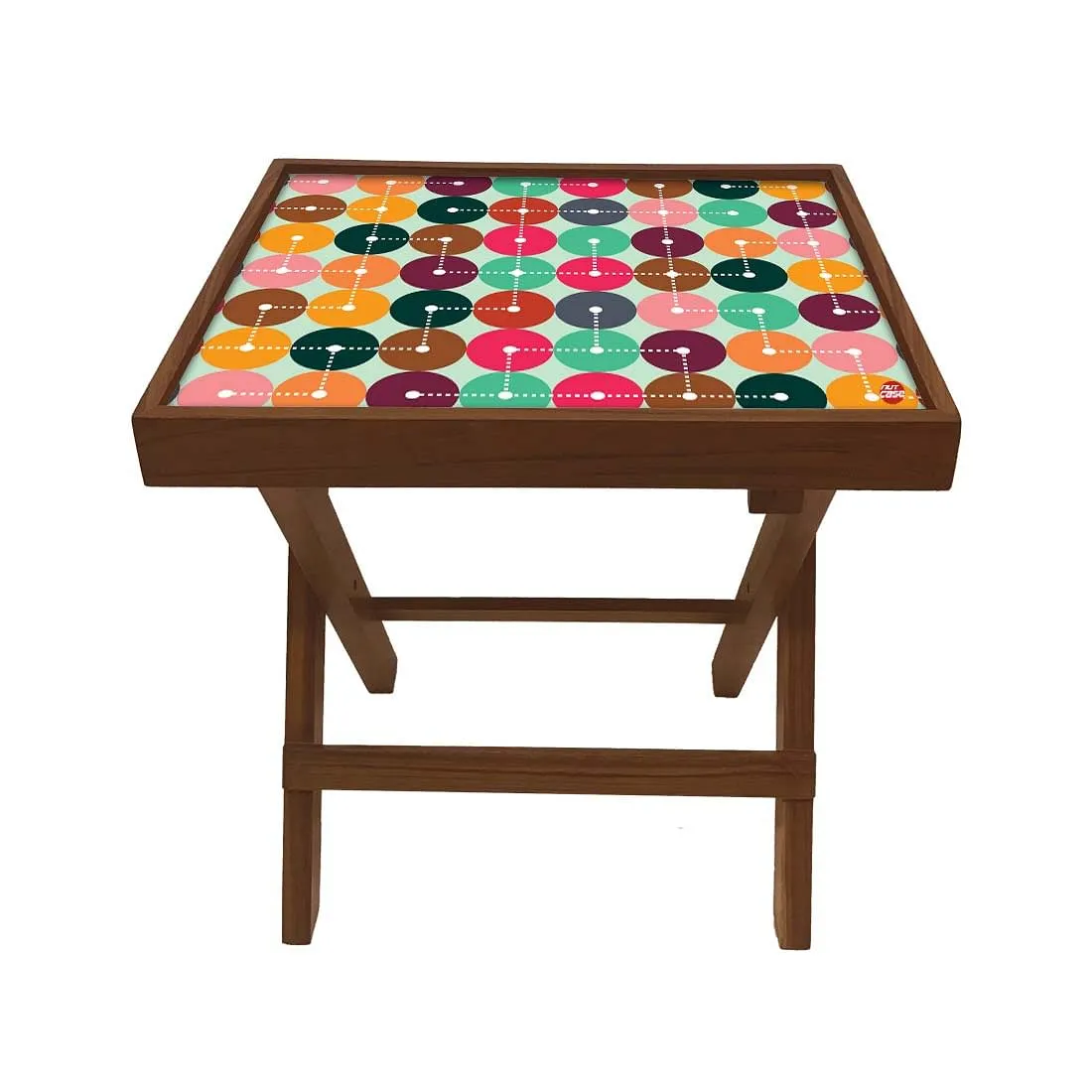 Folding Side Table - Teak Wood - Colorful Circle