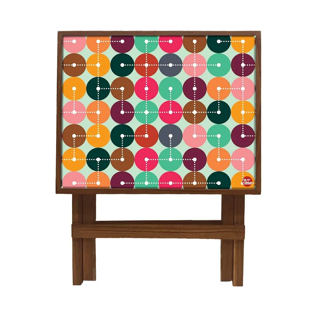 Folding Side Table - Teak Wood - Colorful Circle