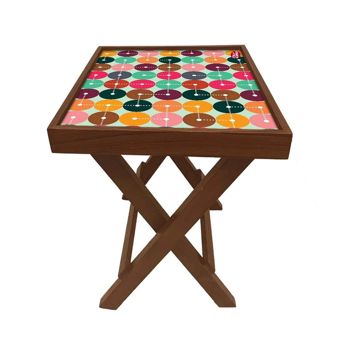 Folding Side Table - Teak Wood - Colorful Circle