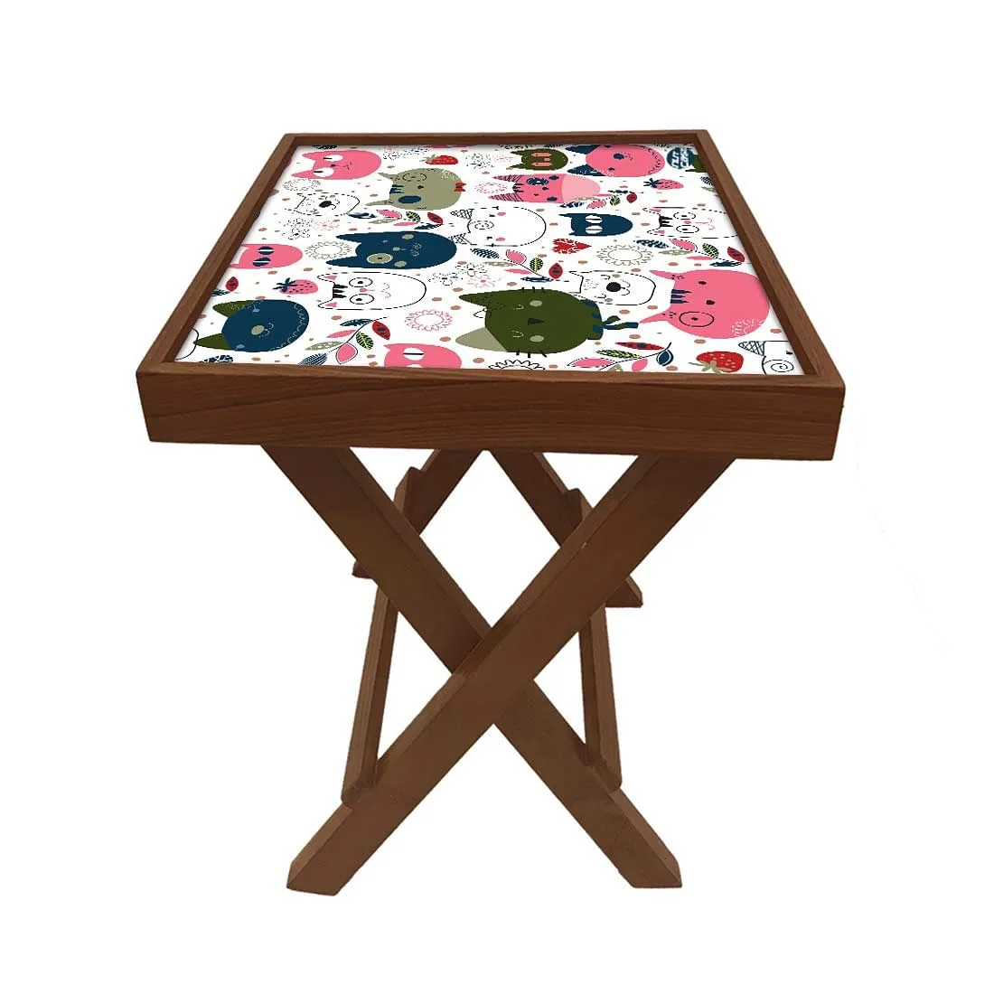 Folding Side Table - Teak Wood - Cute Litle Kitties