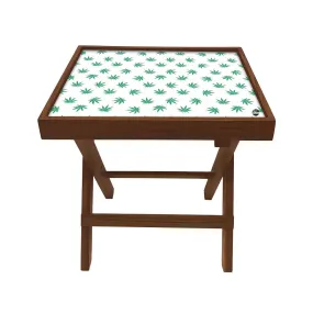 Folding Side Table - Teak Wood - Green Leaf