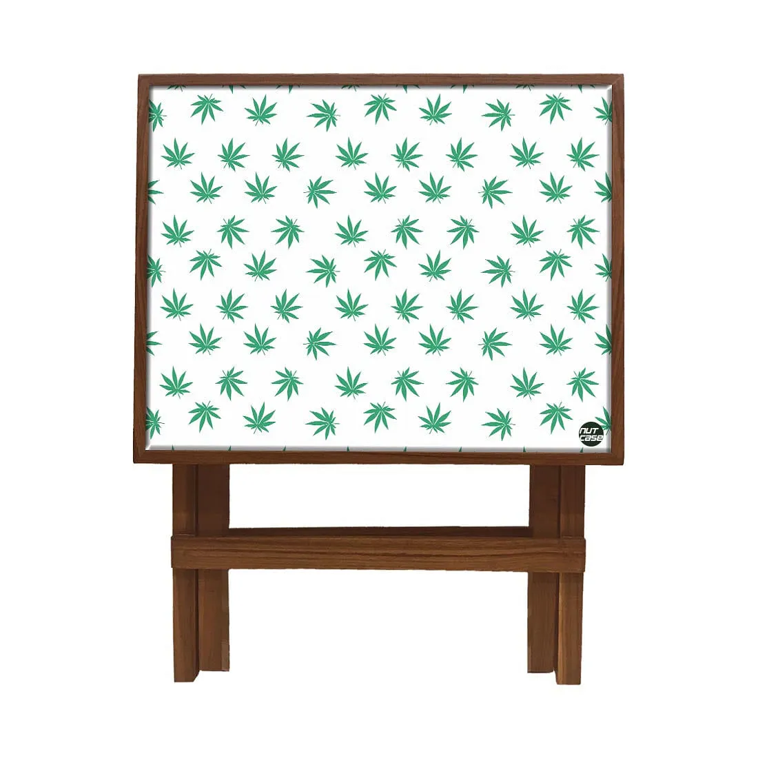 Folding Side Table - Teak Wood - Green Leaf