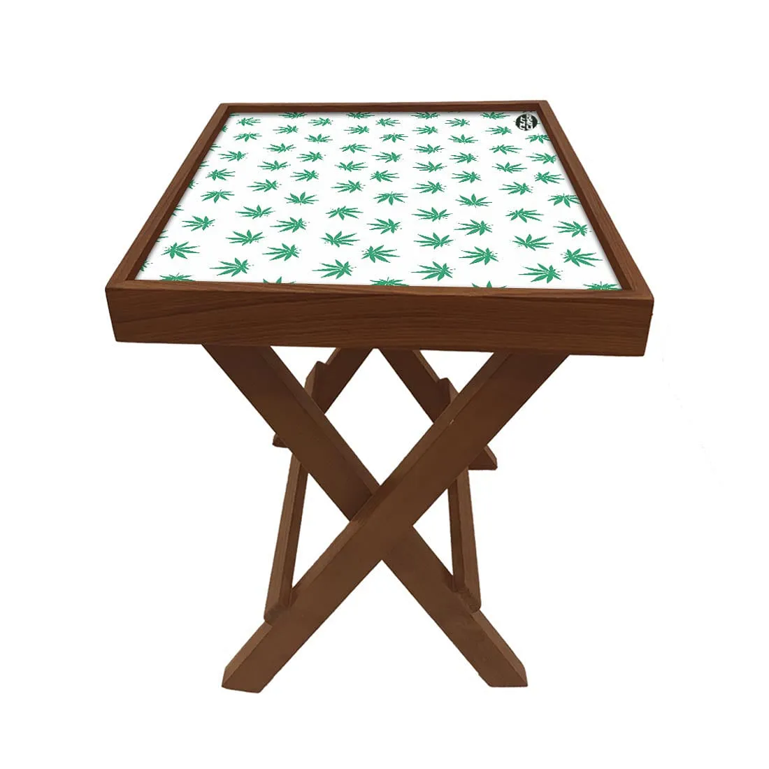 Folding Side Table - Teak Wood - Green Leaf