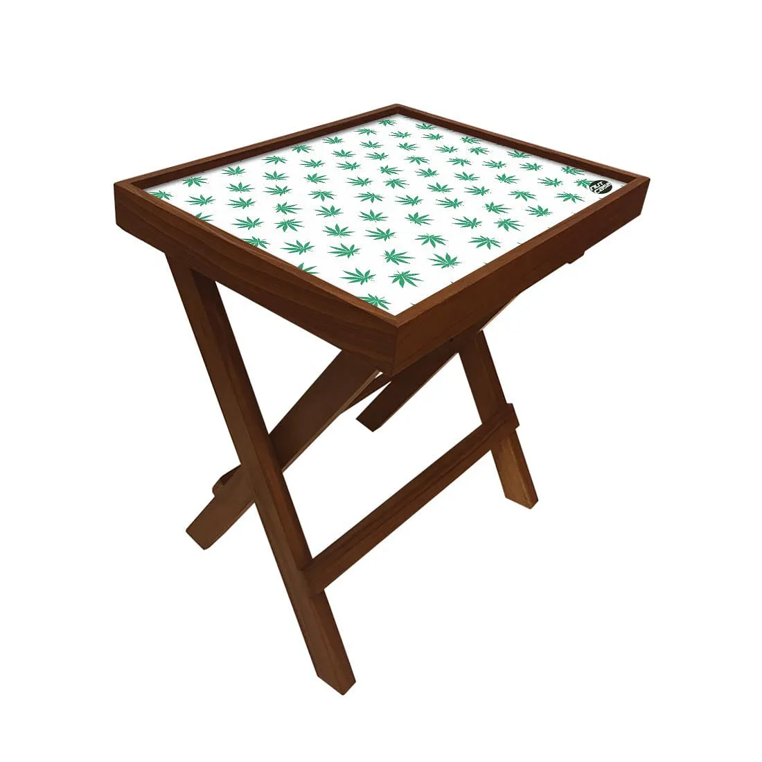 Folding Side Table - Teak Wood - Green Leaf