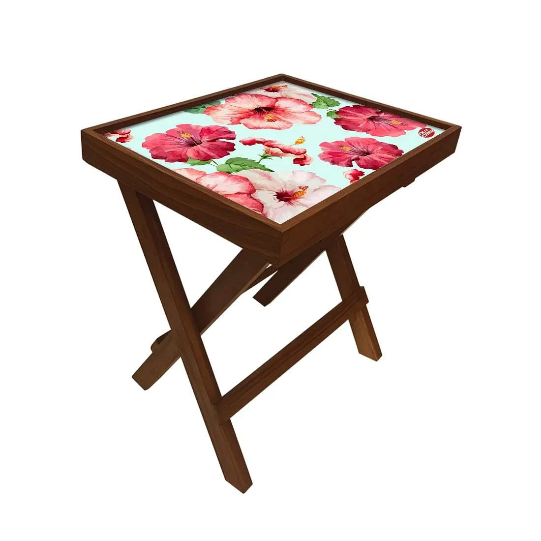 Folding Side Table - Teak Wood - Hibiscus Love