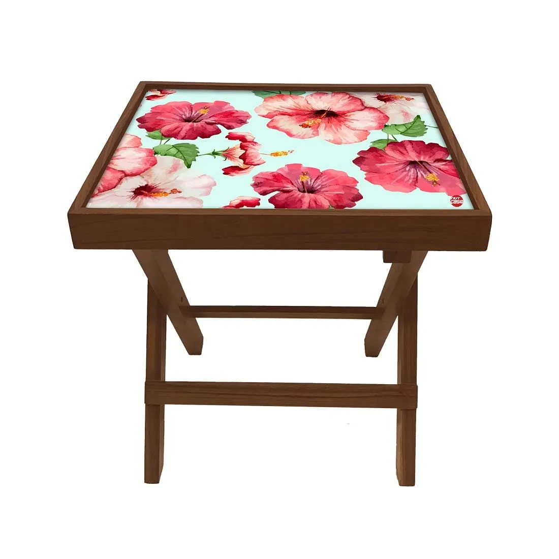 Folding Side Table - Teak Wood - Hibiscus Love