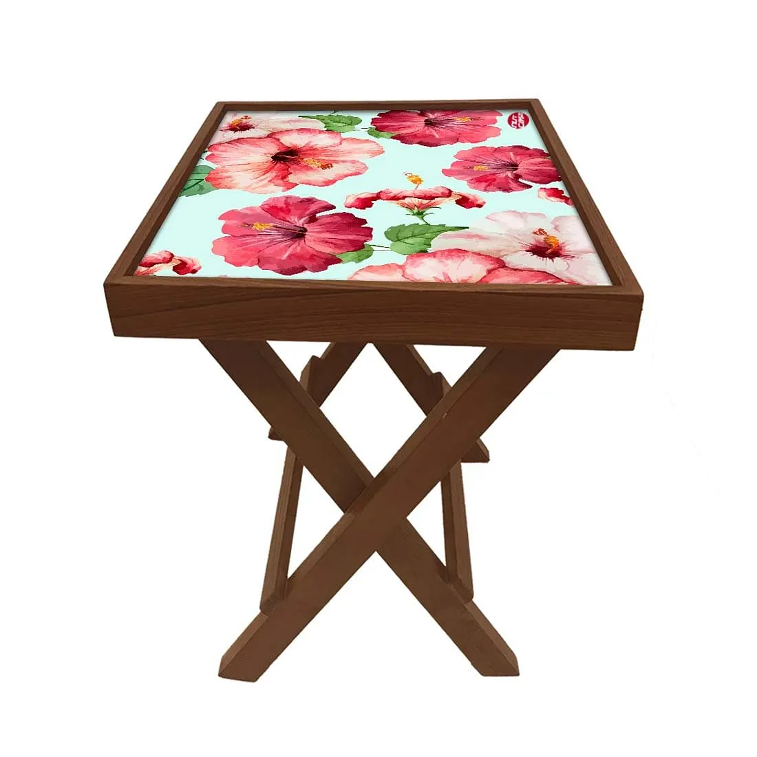 Folding Side Table - Teak Wood - Hibiscus Love