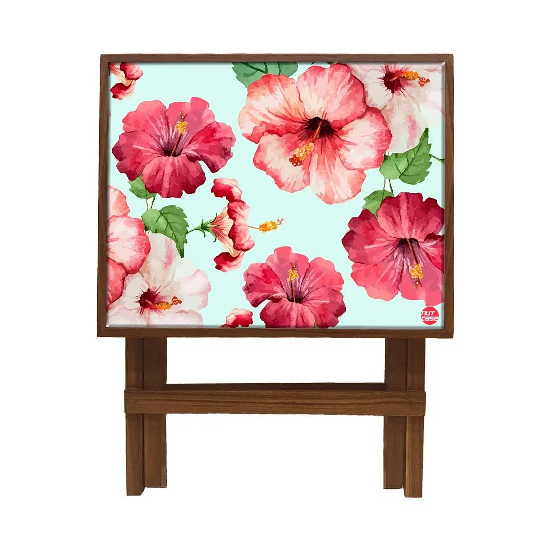 Folding Side Table - Teak Wood - Hibiscus Love
