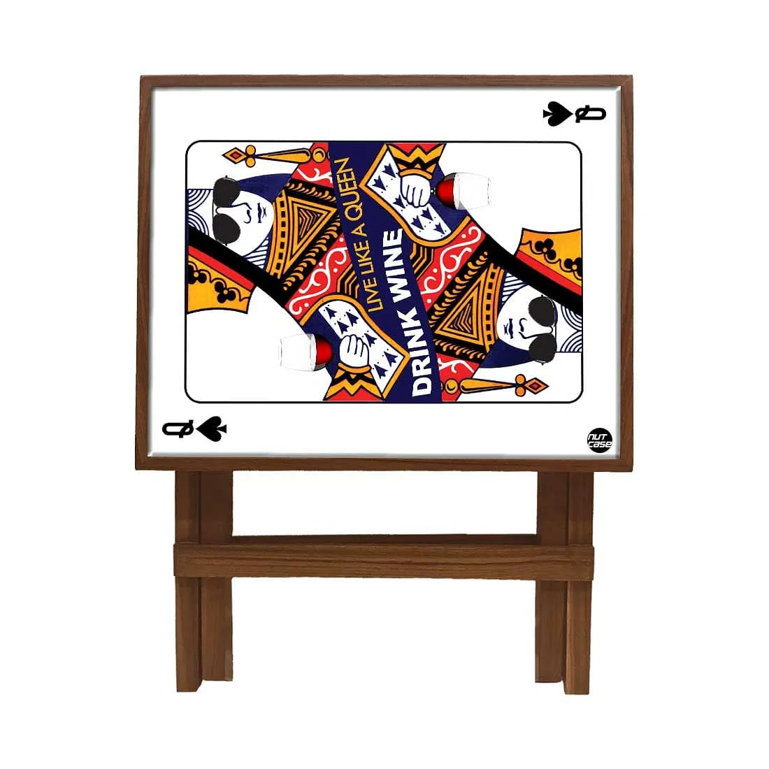 Folding Side Table - Teak Wood - Playing Card Queen