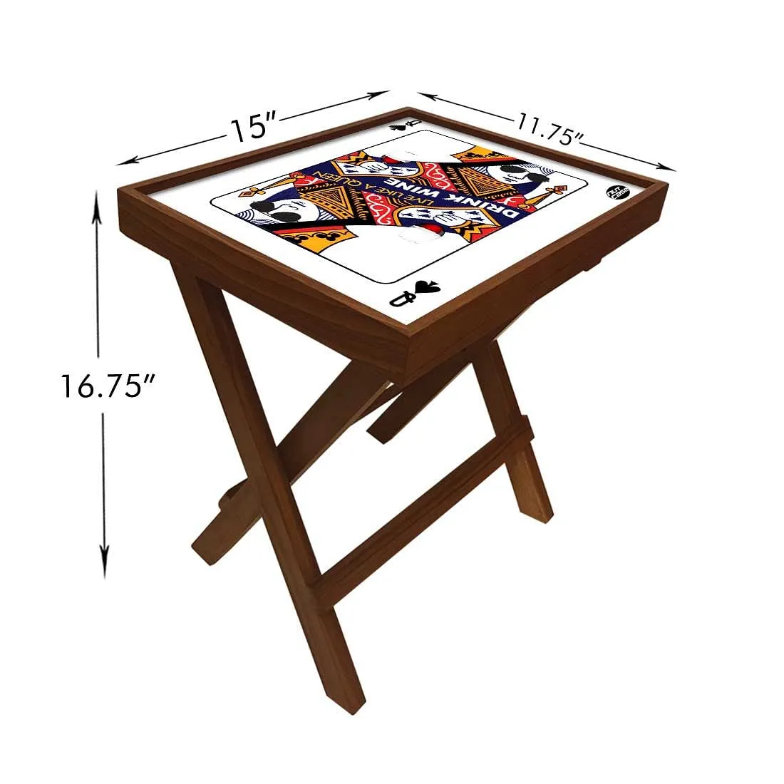 Folding Side Table - Teak Wood - Playing Card Queen