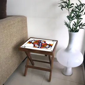 Folding Side Table - Teak Wood - Playing Card Queen