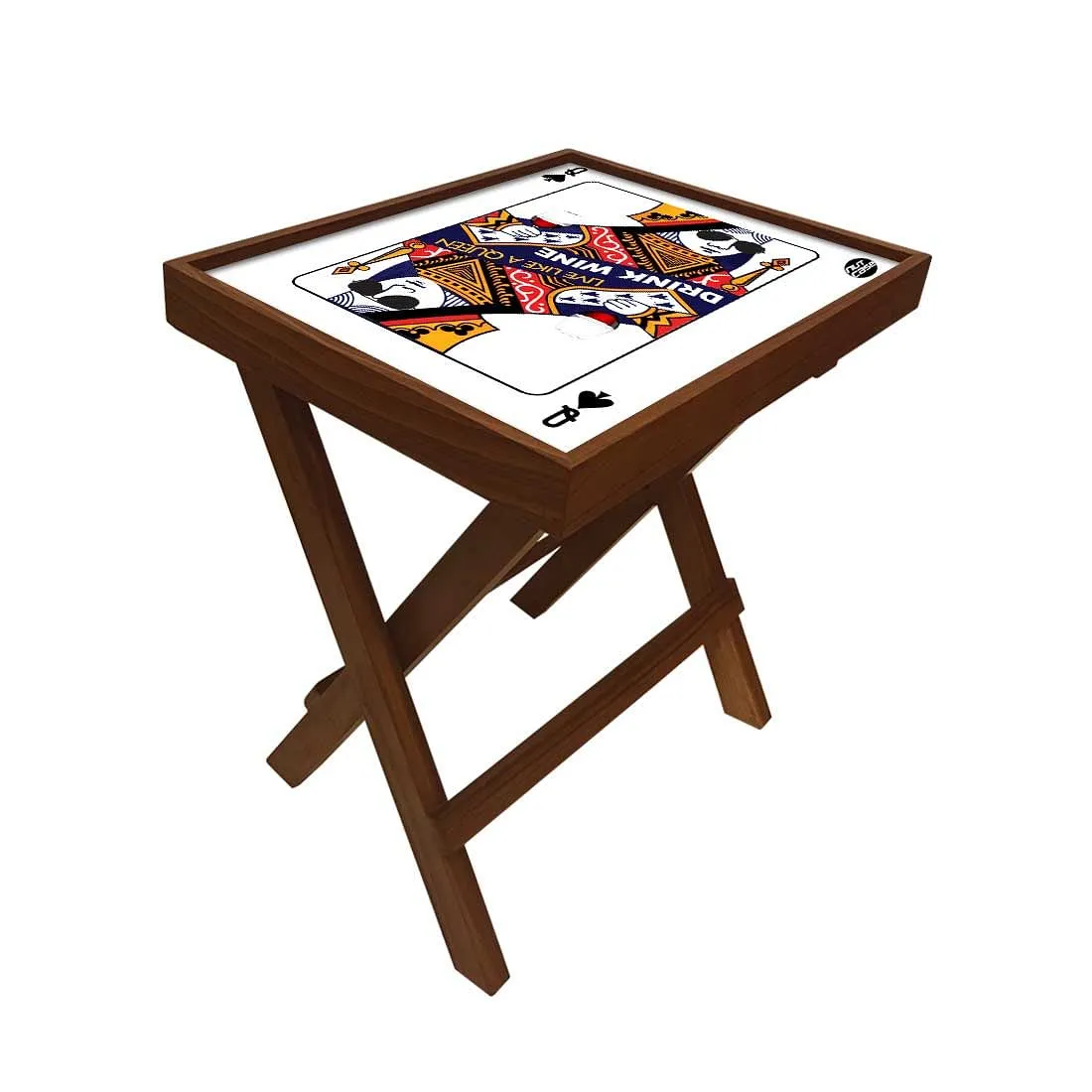 Folding Side Table - Teak Wood - Playing Card Queen