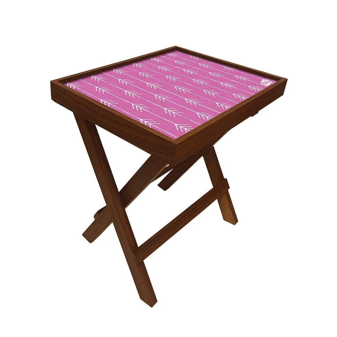 Folding Side Table - Teak Wood -Purple Blue Arrow