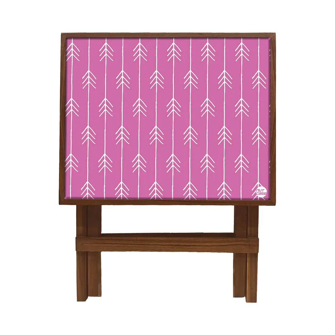 Folding Side Table - Teak Wood -Purple Blue Arrow