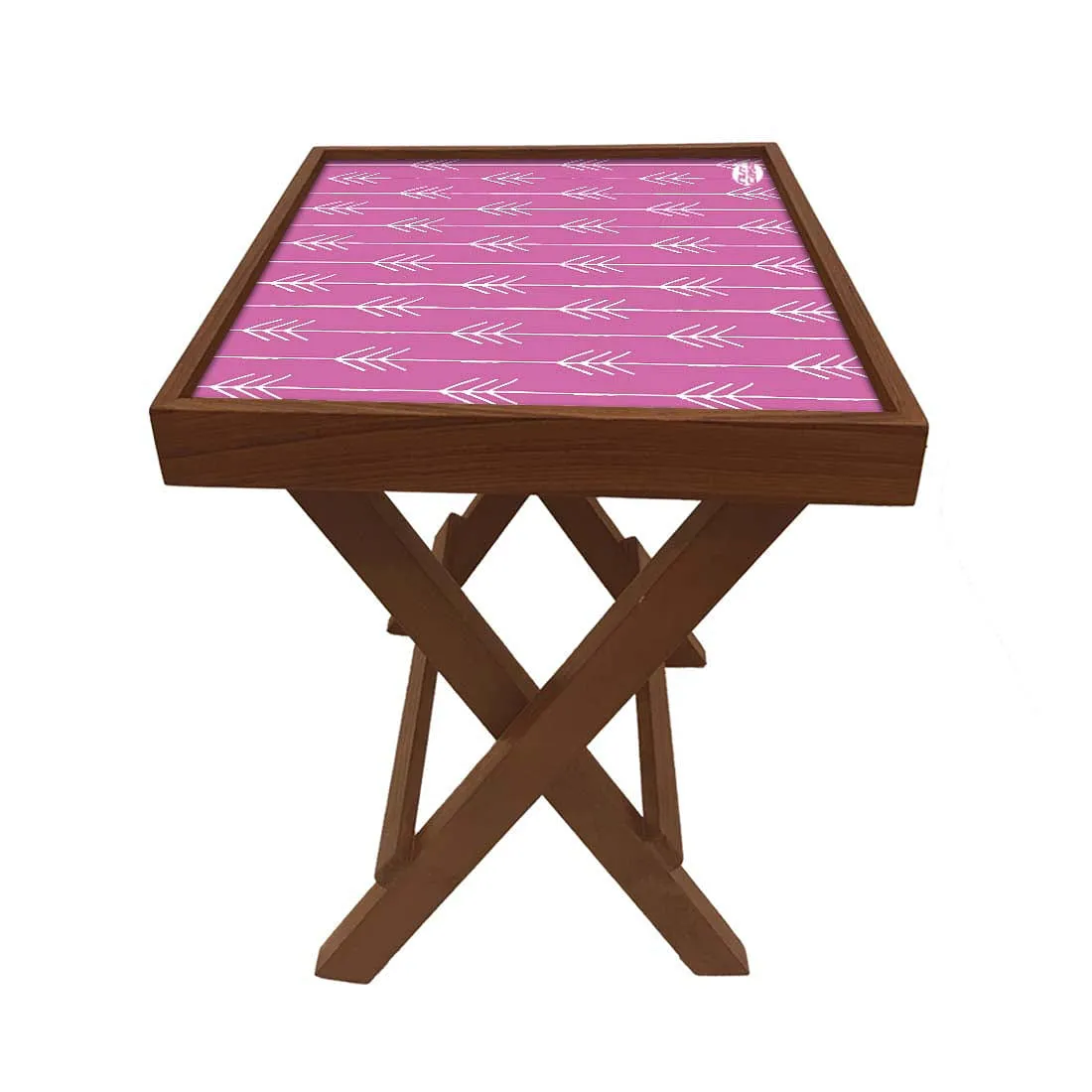 Folding Side Table - Teak Wood -Purple Blue Arrow