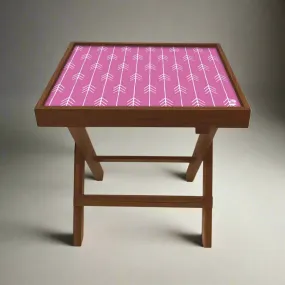 Folding Side Table - Teak Wood -Purple Blue Arrow