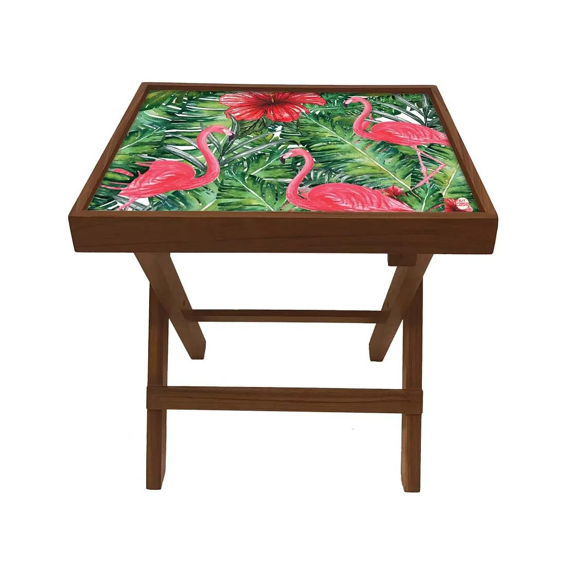 Folding Side Table - Teak Wood - Swan And Leaves
