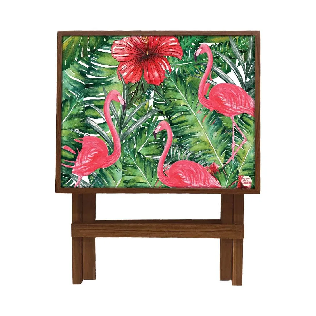 Folding Side Table - Teak Wood - Swan And Leaves