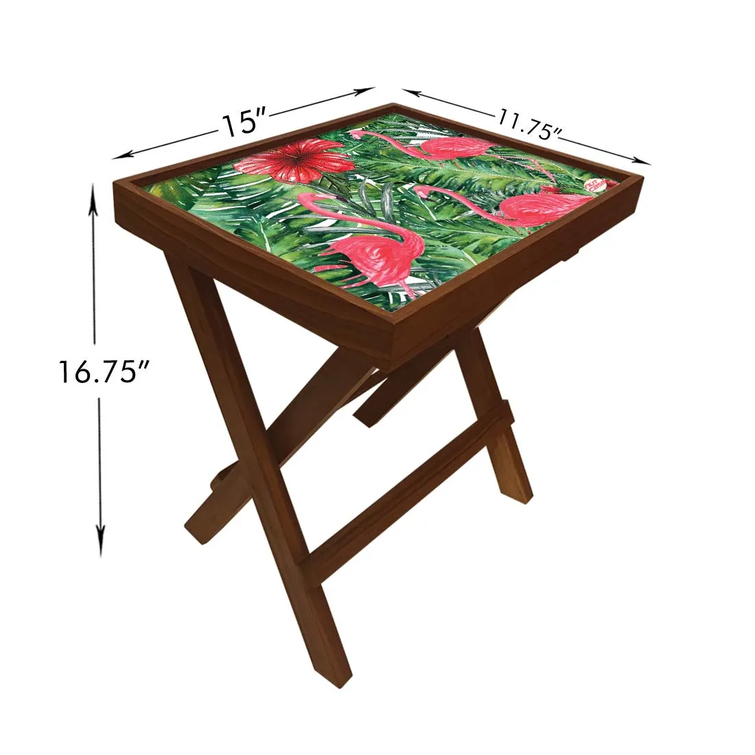 Folding Side Table - Teak Wood - Swan And Leaves