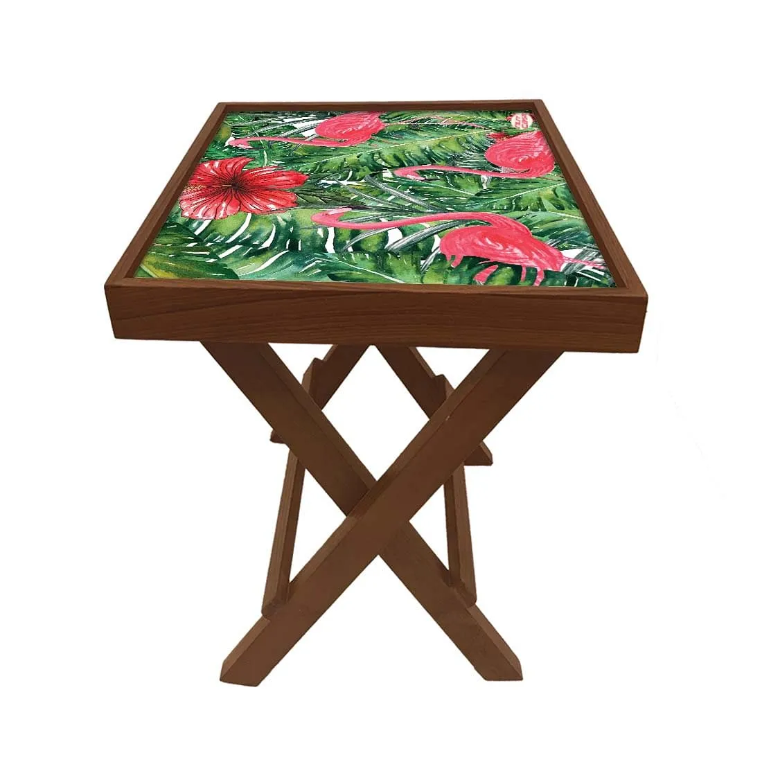 Folding Side Table - Teak Wood - Swan And Leaves